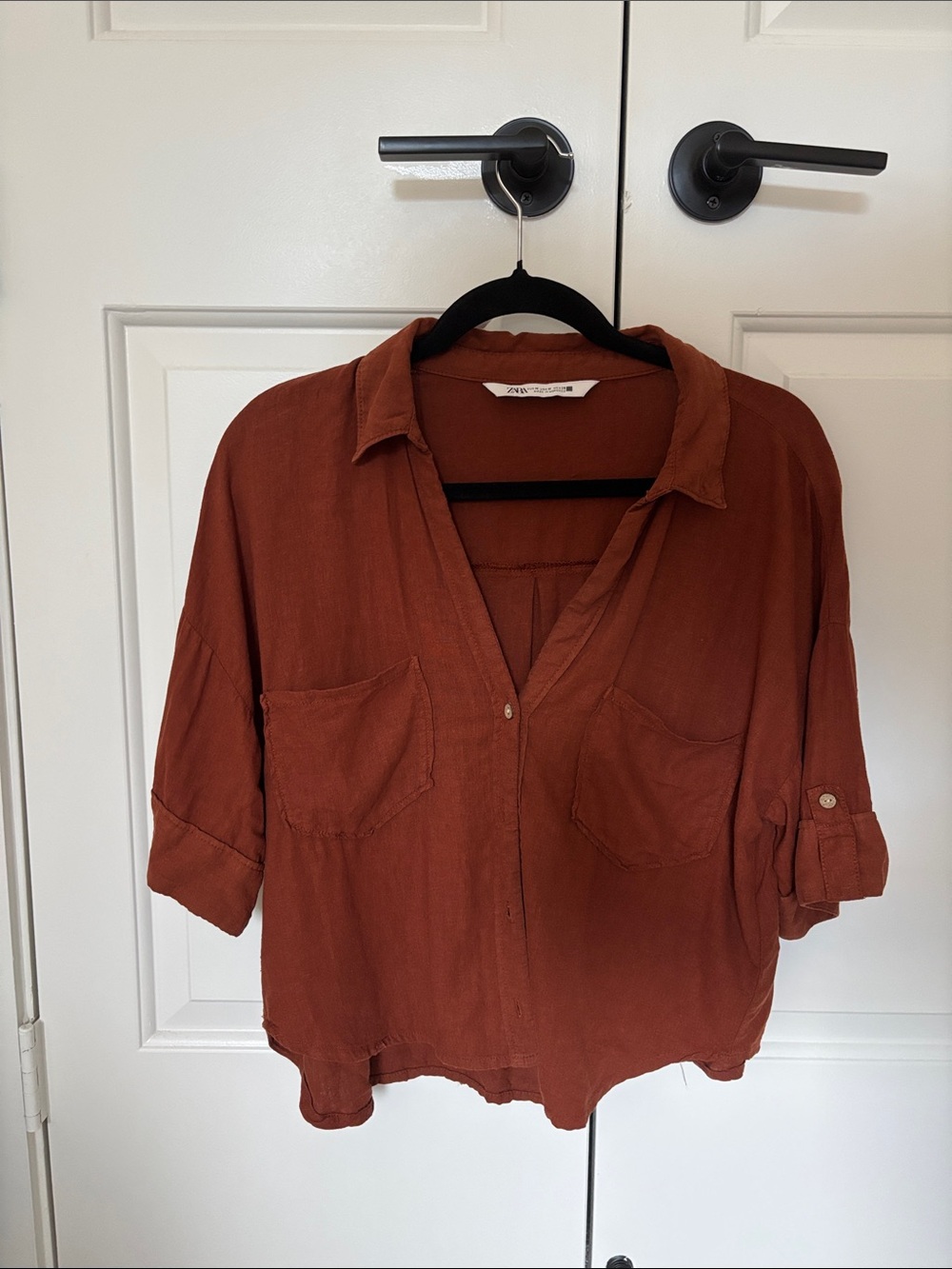 Zara Women's Rust Button-Down Collared Shirt